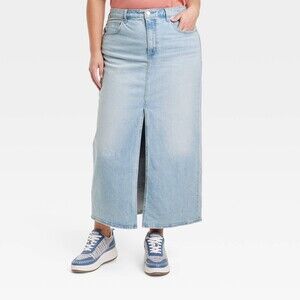 Universal Thread Light Wash Denim Maxi Skirt with Slit